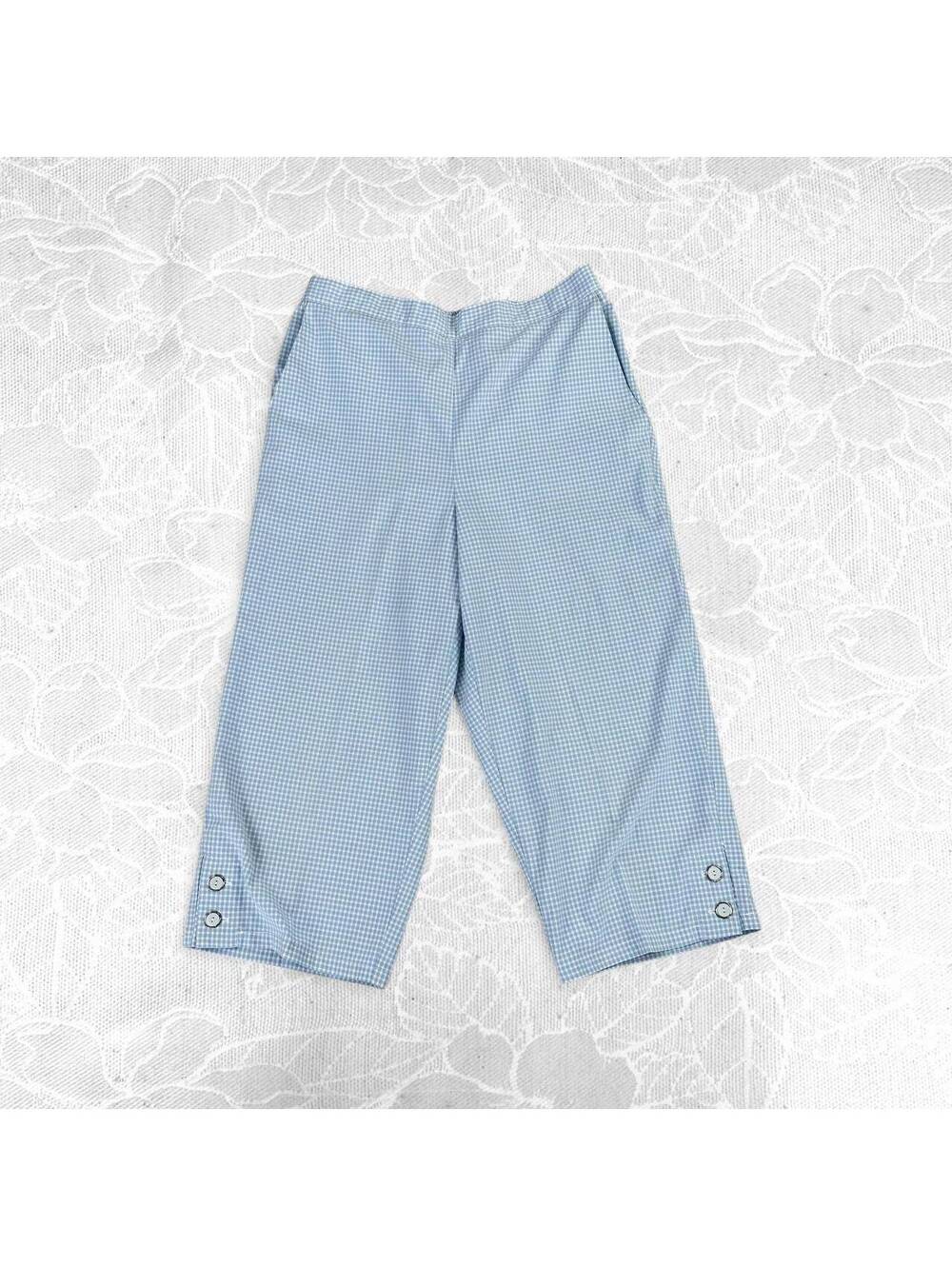 Alfred Dunner Women's Blue and White Gingham Cropped Pants - Size 8